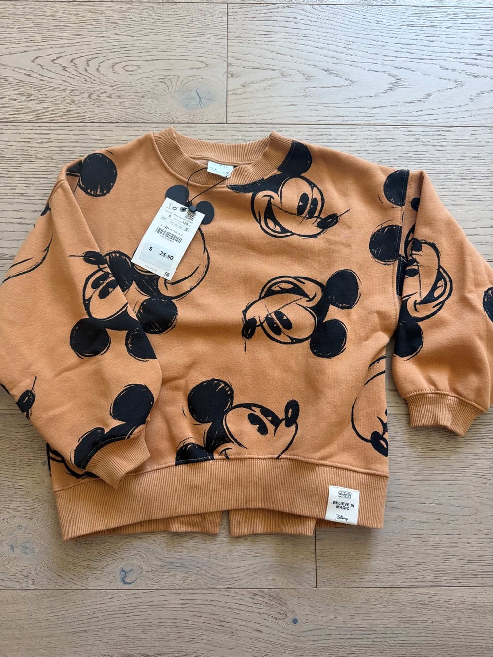 Zara Disney Kids 8 Mickey Mouse Tan Sweatshirt
